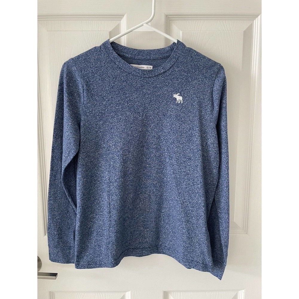Abercrombie & Fitch Shirt Boys Youth 13/14 Long Sleeve Logo Heather Blue